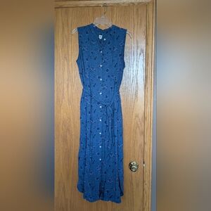 GAP Blue Buttoned Tie Front Midi Sundress